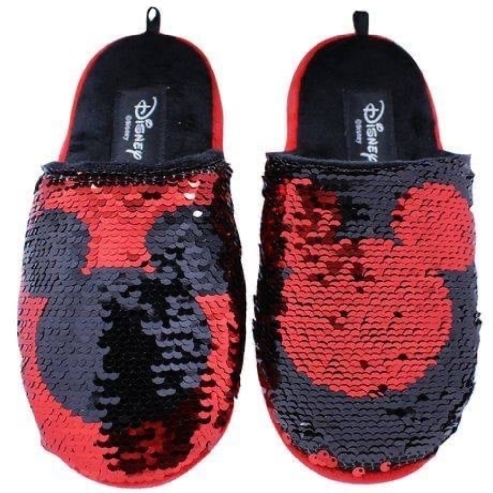 BRAND NEW youth disney Mickey Mouse slippers w reversible sequins size 13-1Y